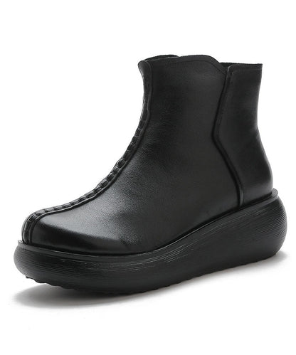 Schwarze Stiefel Plateaustiefel aus Rindsleder Schlichte Stiefel
