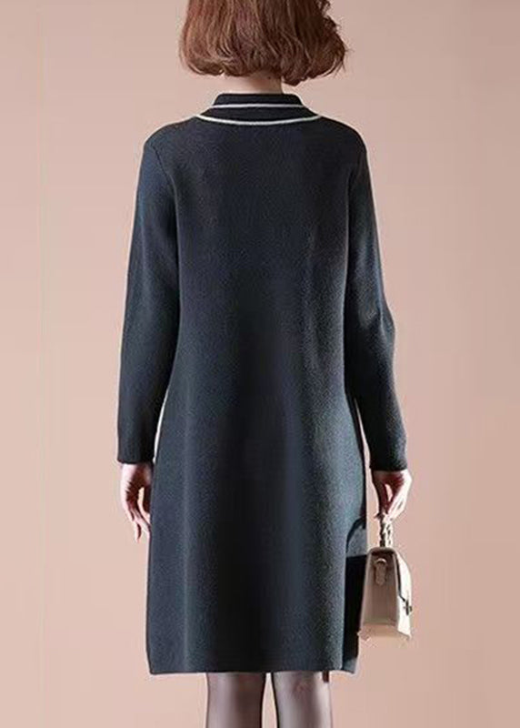 Schwarzes Maxikleid aus Baumwollstrick mit Schleifenmuster und langen Ärmeln