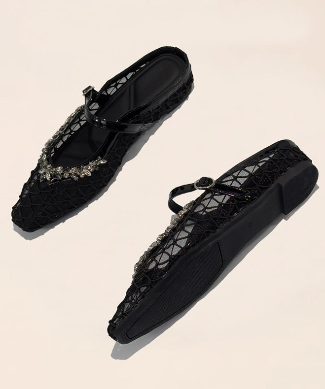 Black Breathable Mesh Splicing Chunky Slide Sandals Zircon