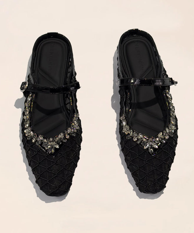 Black Breathable Mesh Splicing Chunky Slide Sandals Zircon