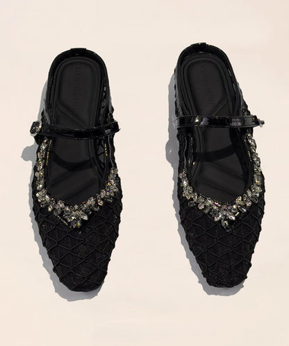 Black Breathable Mesh Splicing Chunky Slide Sandals Zircon