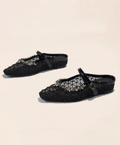 Black Breathable Mesh Splicing Chunky Slide Sandals Zircon