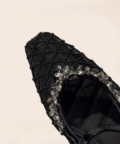 Black Breathable Mesh Splicing Chunky Slide Sandals Zircon