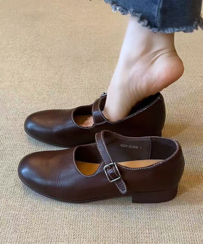 Black Buckle Strap For Women Splicing Faux Leather Flats