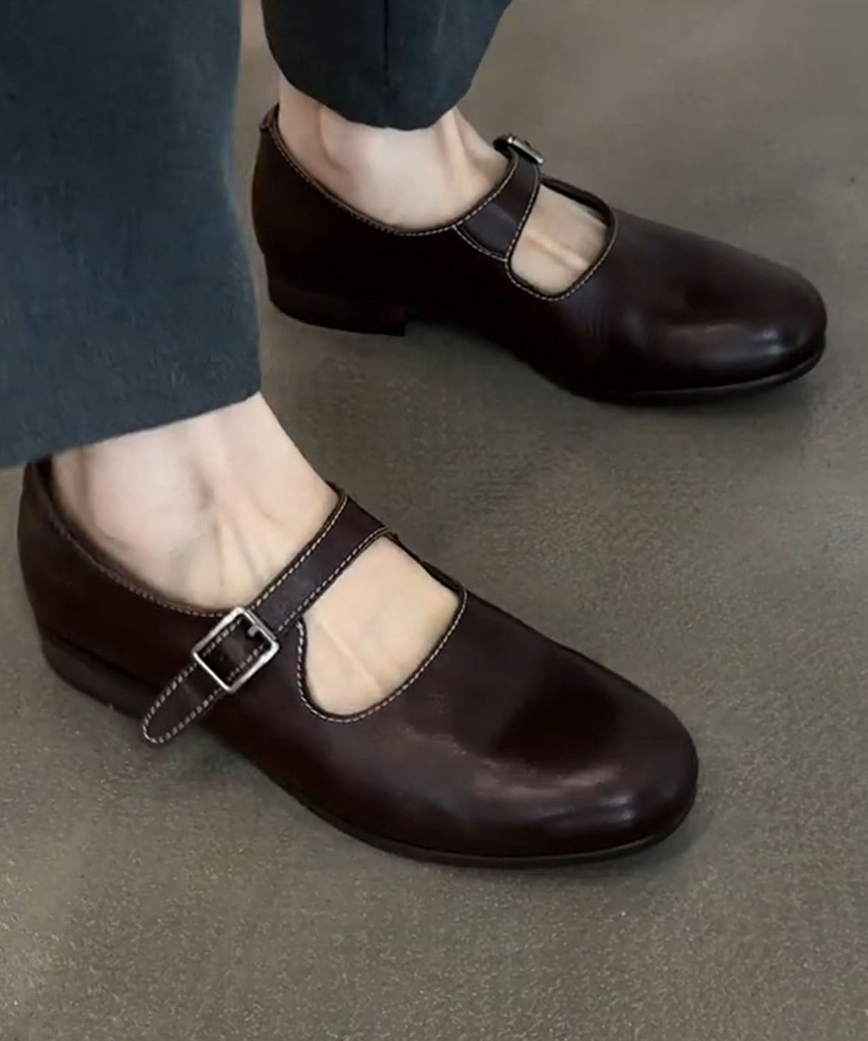 Black Buckle Strap For Women Splicing Faux Leather Flats