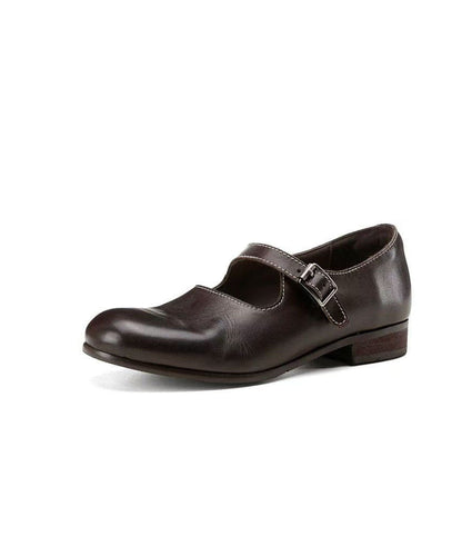 Black Buckle Strap For Women Splicing Faux Leather Flats