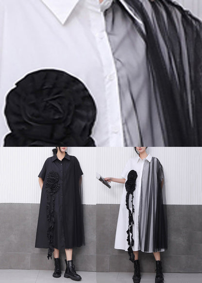 Black Button Long Dress Peter Pan Collar Summer