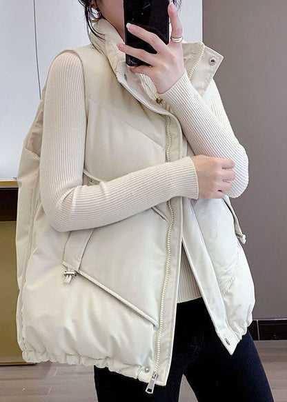 Schwarze lässige Winter-Daunenweste mit Taschen und Kordelzug