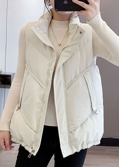 Schwarze lässige Winter-Daunenweste mit Taschen und Kordelzug