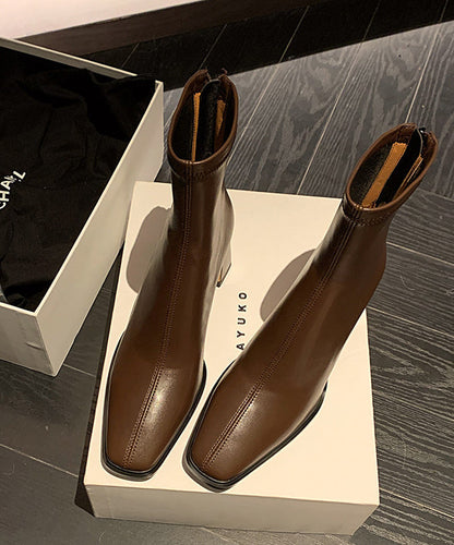 Black Chunky Faux Leather Women Splicing Boots Square Toe