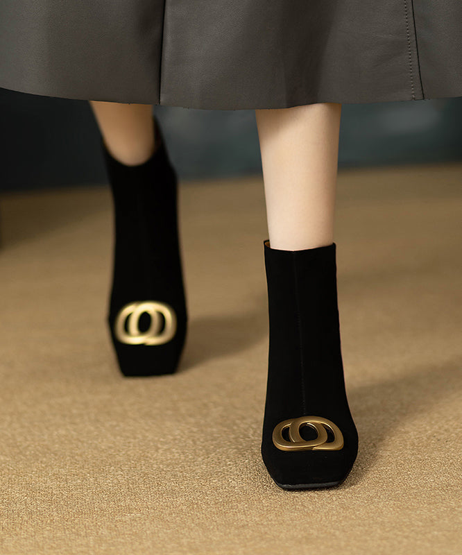 Botas negras gruesas de ante con lentejuelas