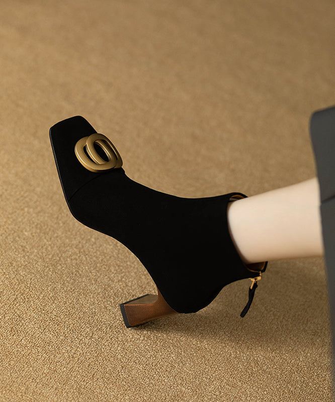 Botas negras gruesas de ante con lentejuelas