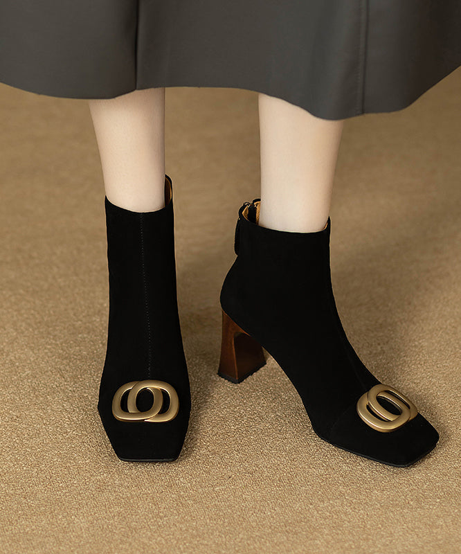 Botas negras gruesas de ante con lentejuelas