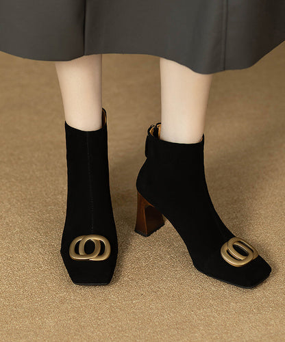 Botas negras gruesas de ante con lentejuelas