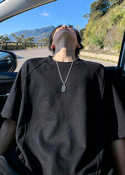 Black Cotton Graphic Tees Men Oversized Half Sleeve
