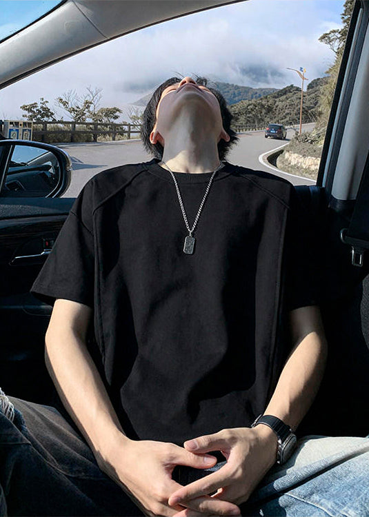 Black Cotton Graphic Tees Men Oversized Half Sleeve