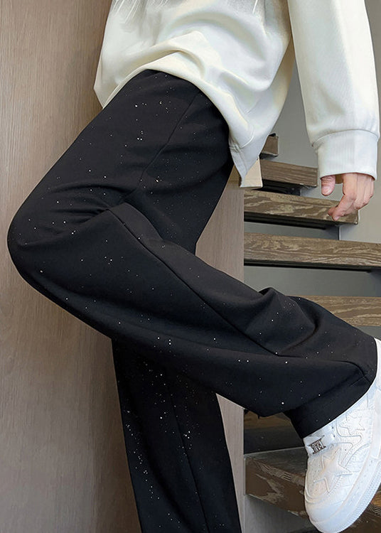 Black Cotton Men Pants Oversized Elastic Waist Fall