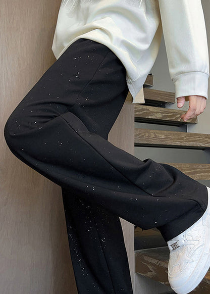 Black Cotton Men Pants Oversized Elastic Waist Fall