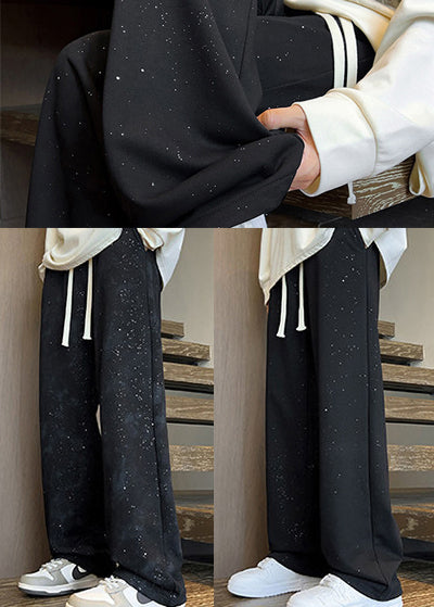 Black Cotton Men Pants Oversized Elastic Waist Fall