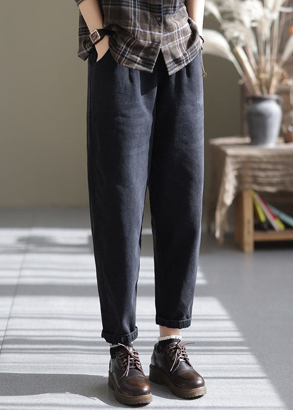 Schwarze Baumwoll-Jeanshose mit Knopfleiste, Frühling