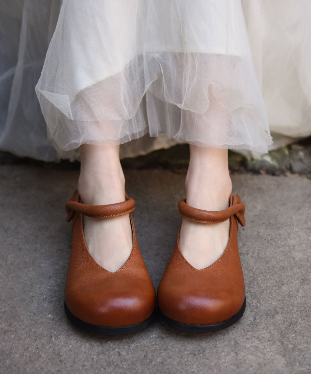 Black Cowhide Leather Women Splicing Buckle Strap Flats