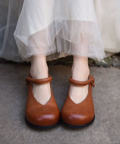 Black Cowhide Leather Women Splicing Buckle Strap Flats