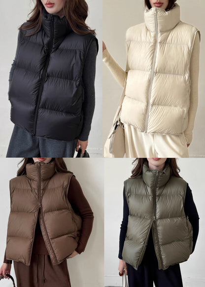 Chaleco de invierno de plumón de pato liso con cordón negro y cremallera