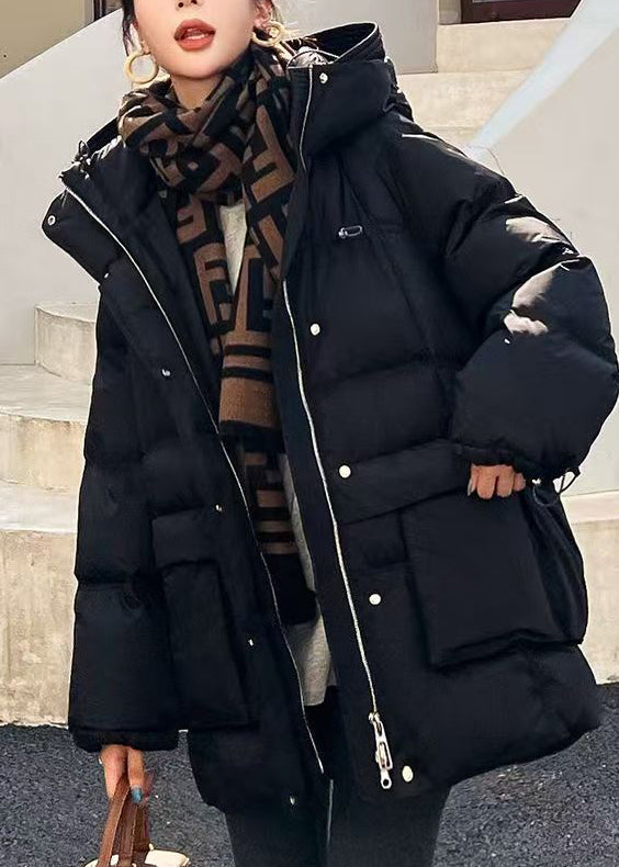 Wintermäntel aus schwarzer Entendaunenwolle, übergroß, große Taschen