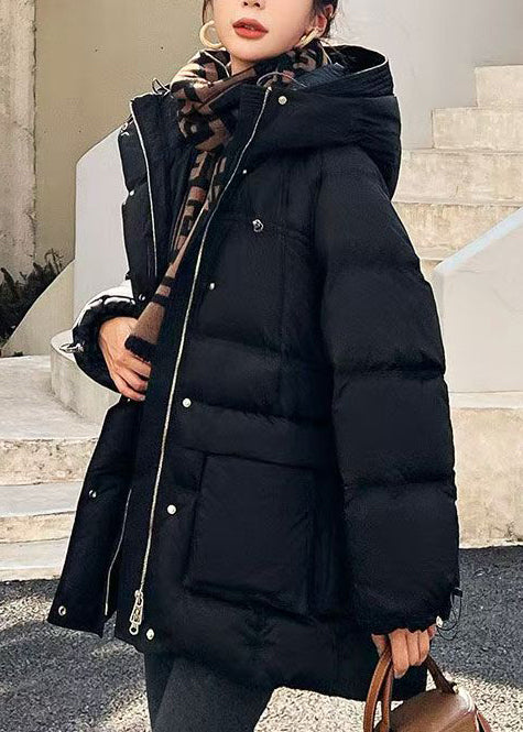 Wintermäntel aus schwarzer Entendaunenwolle, übergroß, große Taschen