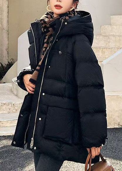 Wintermäntel aus schwarzer Entendaunenwolle, übergroß, große Taschen