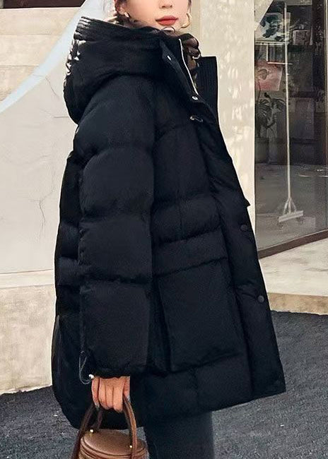 Wintermäntel aus schwarzer Entendaunenwolle, übergroß, große Taschen