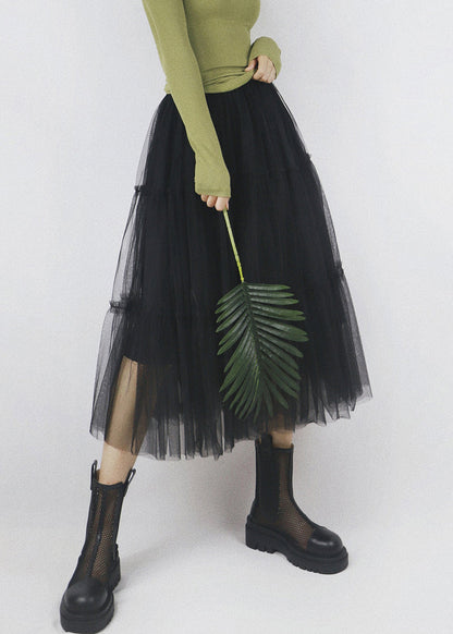 Falda de tul con volantes y cintura elástica negra de patchwork liso