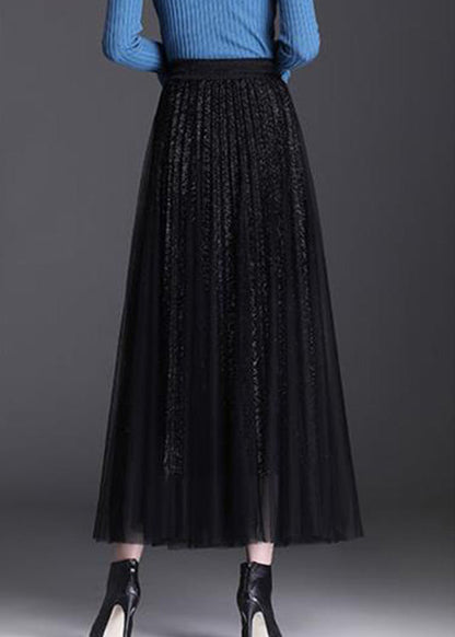 Schwarzer elastischer Taillen-Tüll-A-Linien-Röcke Frühling