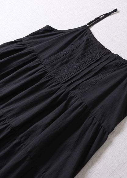 Schwarze bestickte Patchwork-Minikleider aus Baumwolle für den Frühling