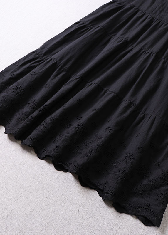 Schwarze bestickte Patchwork-Minikleider aus Baumwolle für den Frühling