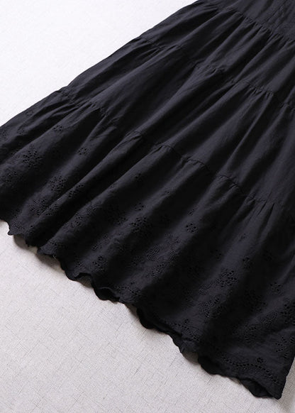 Schwarze bestickte Patchwork-Minikleider aus Baumwolle für den Frühling