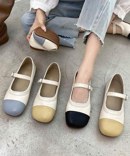 Black Faux Leather Loafers For Women Buckle Strap Splicing Loafer Shoes - SooLinen