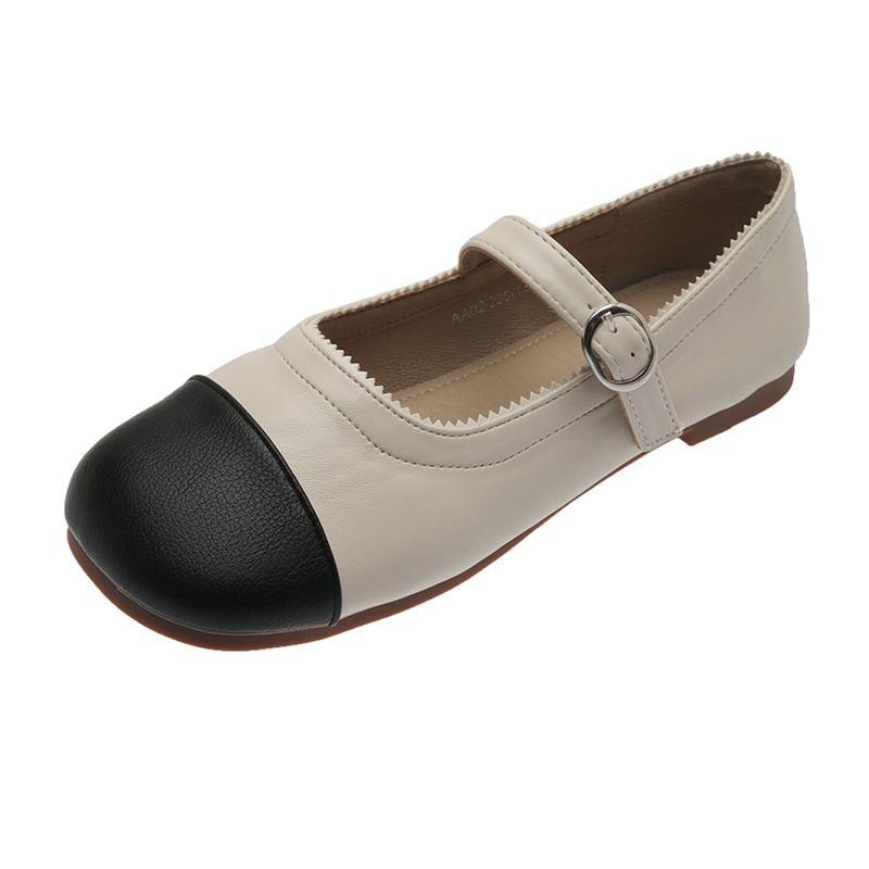 Black Faux Leather Loafers For Women Buckle Strap Splicing Loafer Shoes - SooLinen