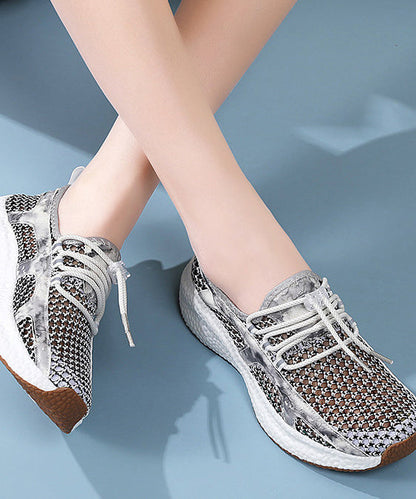 Black Flat Feet Shoes Knit Fabric Art Hollow Out Flats