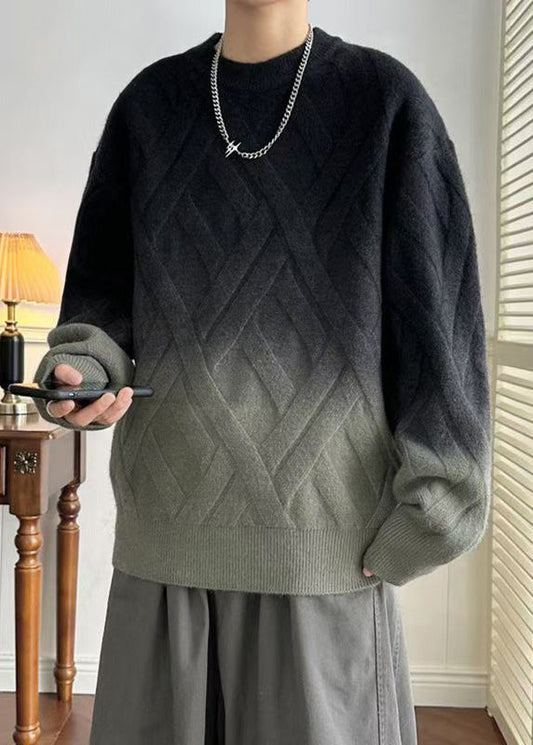 Black Gradient Color Cozy Knit Winter Mens Sweaters O Neck