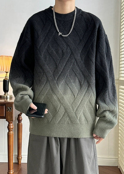 Black Gradient Color Cozy Knit Winter Mens Sweaters O Neck