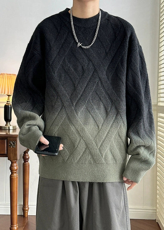Black Gradient Color Cozy Knit Winter Mens Sweaters O Neck