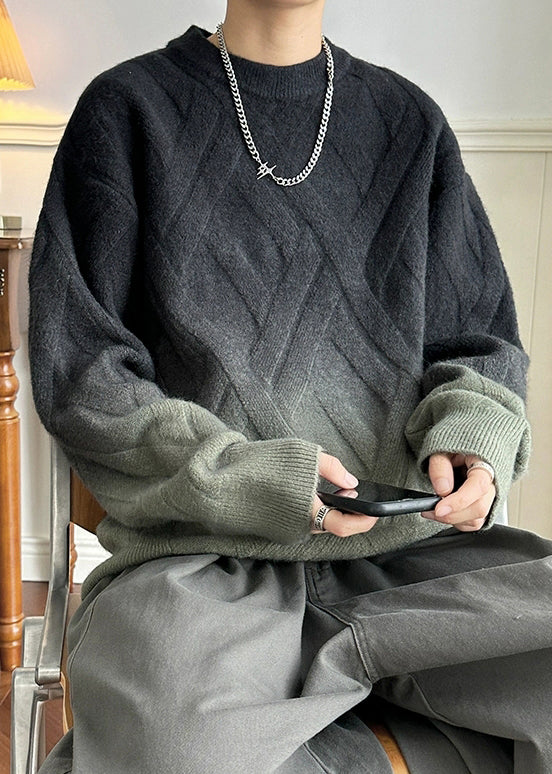 Black Gradient Color Cozy Knit Winter Mens Sweaters O Neck