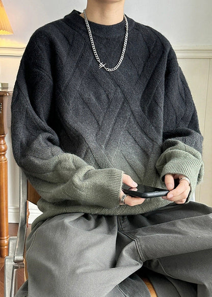 Black Gradient Color Cozy Knit Winter Mens Sweaters O Neck