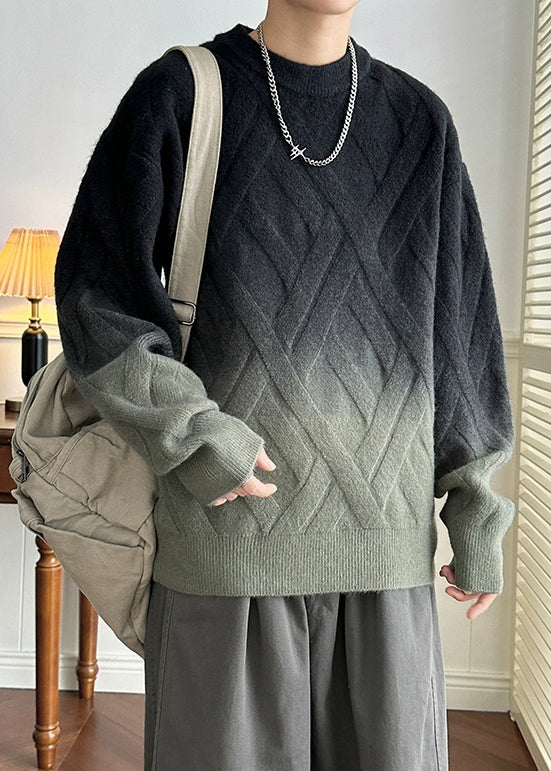 Black Gradient Color Cozy Knit Winter Mens Sweaters O Neck