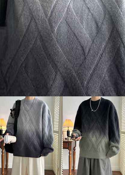 Black Gradient Color Cozy Knit Winter Mens Sweaters O Neck