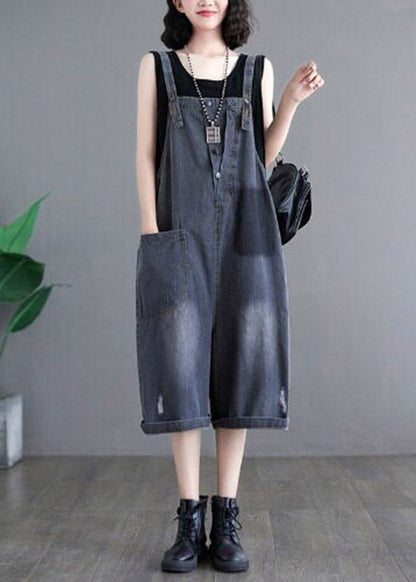 Black High Waist Denim Jumpsuit Sleeveless