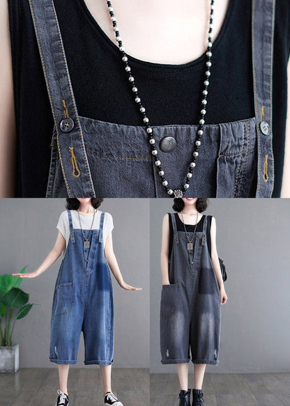Black High Waist Denim Jumpsuit Sleeveless