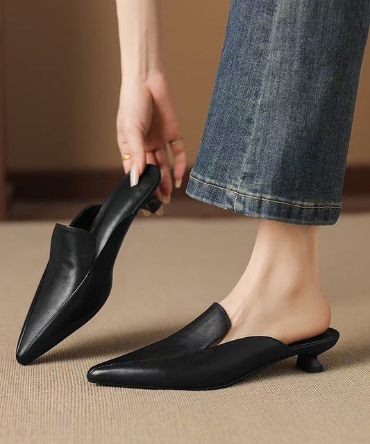 Black Kitten Sheepskin Boho Pointed Toe Flip Flops