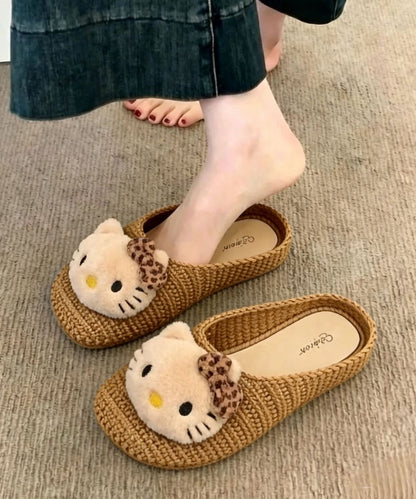 Black Knit Fabric Boutique Decorated Splicing Slide Sandals